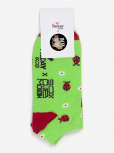 Носки короткие с рисунками St. Friday Socks x Sock Club Moscow - Божьи коровки, Зеленый