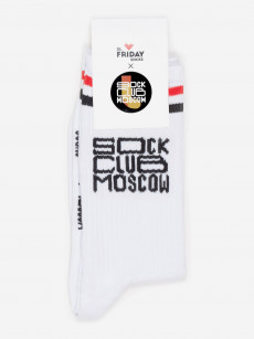 Носки спортивные с надписями St. Friday Socks x Sock Club Moscow - Логотип, Белый