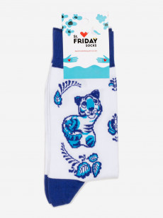 Носки с рисунками St. Friday Socks - Гжельский тигр, Белый