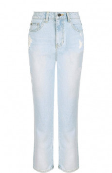 Укороченные джинсы с потертостями и завышенной талией Steve J & Yoni P